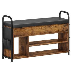 Banc à chaussures 100,6 cm pochettes et étagères marron rus…
