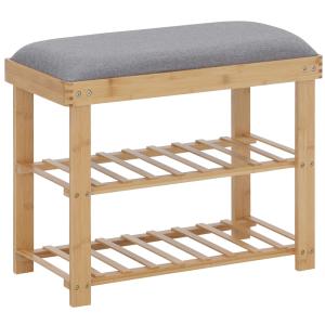 Banc à chaussures 2 étagères bambou gris