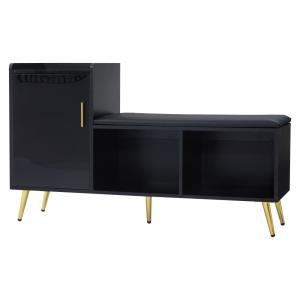 Banc à chaussures à l'entrée noir brillant avec 3 étagères…