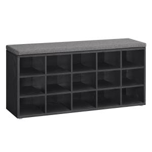Banc à chaussures avec 15 compartiments noir boisé et gris