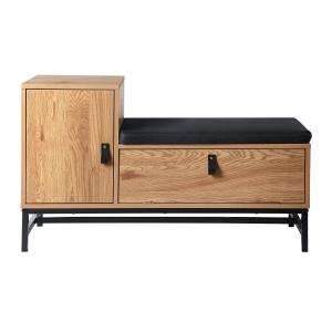 Banc à chaussures avec 2 rangements - L100 cm - Effet Bois…
