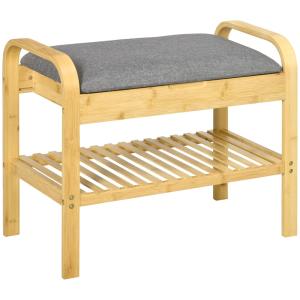 Banc à chaussures avec coussin d'assise rangement bambou na…