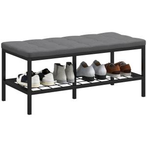 Banc à chaussures avec coussin rembourré gris