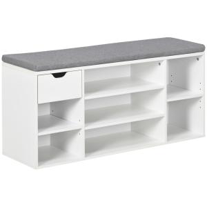 Banc à chaussures coussin d'assise étagères réglables blanc…