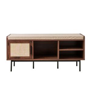 Banc à chaussures décor noyer 3 façade en tissu L100 cm