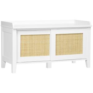 Banc à chaussures meuble de rangement cannage blanc