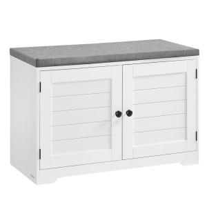 Banc à chaussures sur 3 niveaux avec portes et coussin blan…