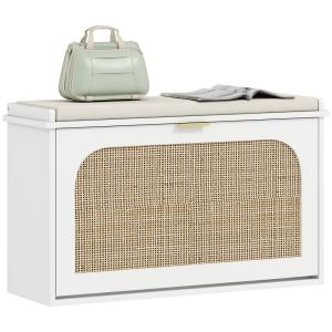 Banc à chaussures tiroir rabattable bois d'ingénierie blanc…