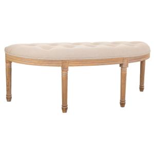 Banc antique en bois et lin couleur crème 125x45x48