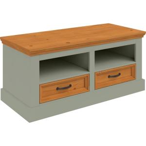 Banc avec 2 tiroirs en pin vert ciré