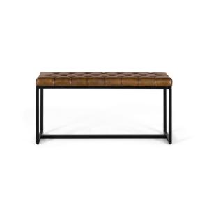 Banc avec assise rembourrée en cuir et pieds en fer