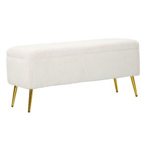 Banc avec rangement en métal doré et tissu blanc 112x42x50…