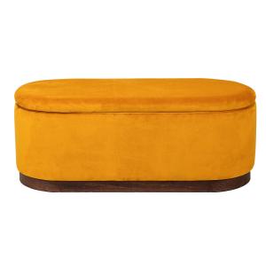 Banc avec rangement en velours jaune moutarde