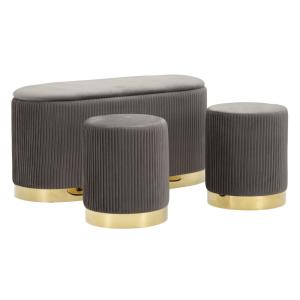 Banc avec rangement et pouf en polyester gris et métal doré…