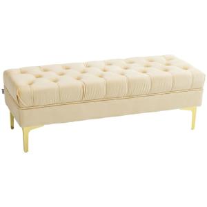 Banc banquette capitonné piètement métal doré velours beige…