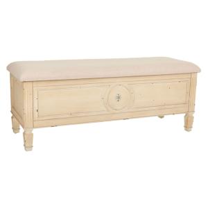 Banc beige en bois et rembourré 120x43x48h cm