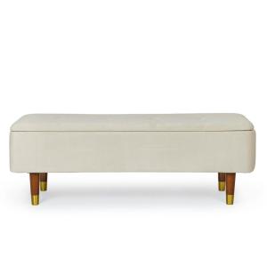 Banc coffre 2 places en velours et piétement en bois