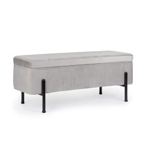 Banc coffre 2 places en velours et piétement noir gris clai…
