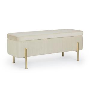 Banc coffre 2 places en velours et piétement or beige