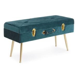 Banc coffre 80x34x42 cm en velours bleu et doré