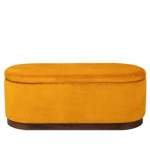 Banc coffre avec rangement en velours jaune moutarde