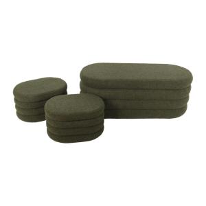 Banc coffre bouclette kaki avec 2 poufs de rangement