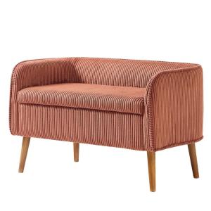 Banc coffre en bois et velours côtelé terracotta