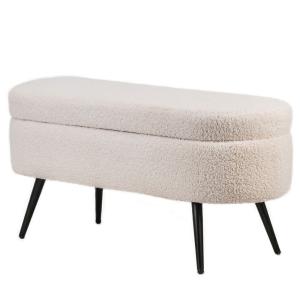 Banc coffre en métal et bouclettes blanches