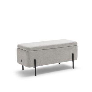 Banc coffre en tissu et métal L100cm - Gris clair