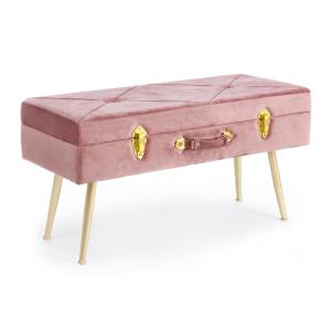 Banc coffre en velours rose