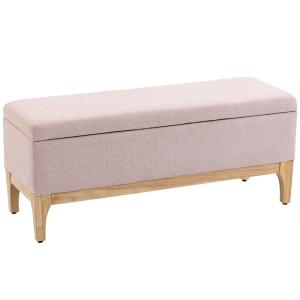 Banc coffre rangement scandinave assise tissu bois rose