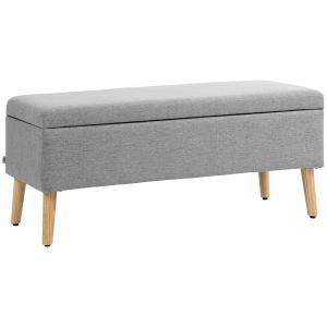 Banc coffre rembourré banquette aspect lin gris