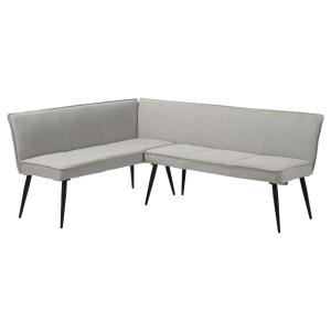 Banc d'angle en tissu gris clair et pieds en métal noir