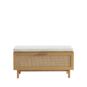 Banc d'entrée en bois et cannage L100cm - Bois clair