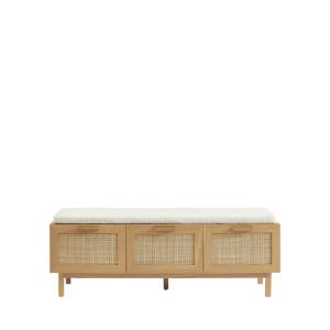 Banc d'entrée en bois et cannage L140cm - Bois clair