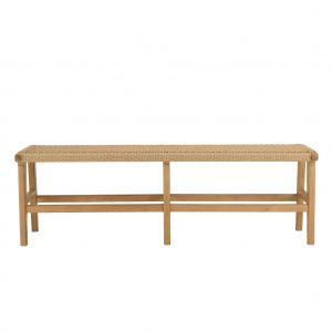 Banc de jardin 3 places teck assise rotin synthétique beige