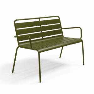 Banc de jardin en métal vert kaki