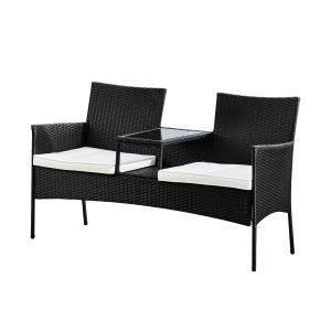 Banc de jardin en rotin noir avec table intégrée