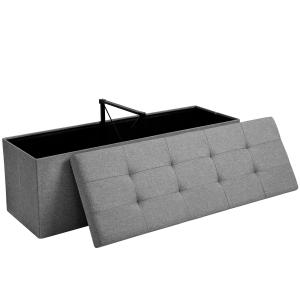 Banc de rangement 110 x 38 x 38 cm tissu façon lin gris