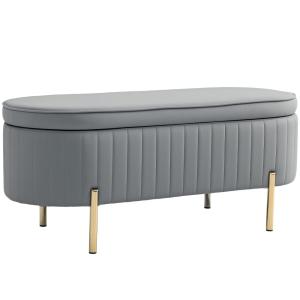 Banc de rangement avec couvercle pieds en métal en velours…