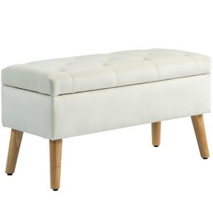 Banc de rangement avec couvercle tissu effet velours et boi…