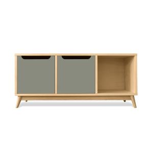 Banc de rangement chêne naturel et kaki poudré