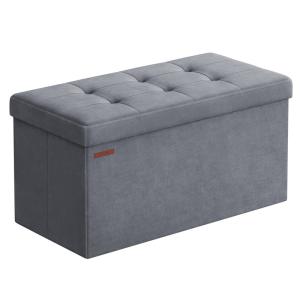 Banc de rangement mdf velours mousse 76 x 38 x 38 cm gris a…