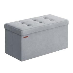 Banc de rangement mdf velours mousse 76 x 38 x 38 cm gris t…