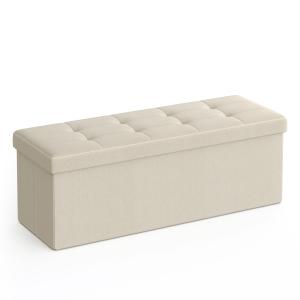 Banc de rangement pliable 110 x 38 x 38 cm tissu façon lin…