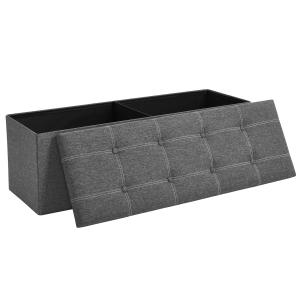 Banc de rangement pliable 110 x 38 x 38 cm tissu façon lin…