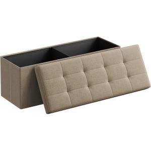 Banc de rangement pliable 110 x 38 x 38 cm tissu façon lin…