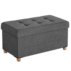 Banc de rangement pliable 76 x 38 x 40 cm 77L tissu gris fo…