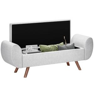 Banc de rangement pouf avec accoudoirs en lin gris