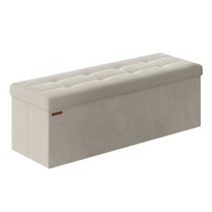 Banc de rangement pouf en velours 38 x 110 x 38 cm blanc cr…